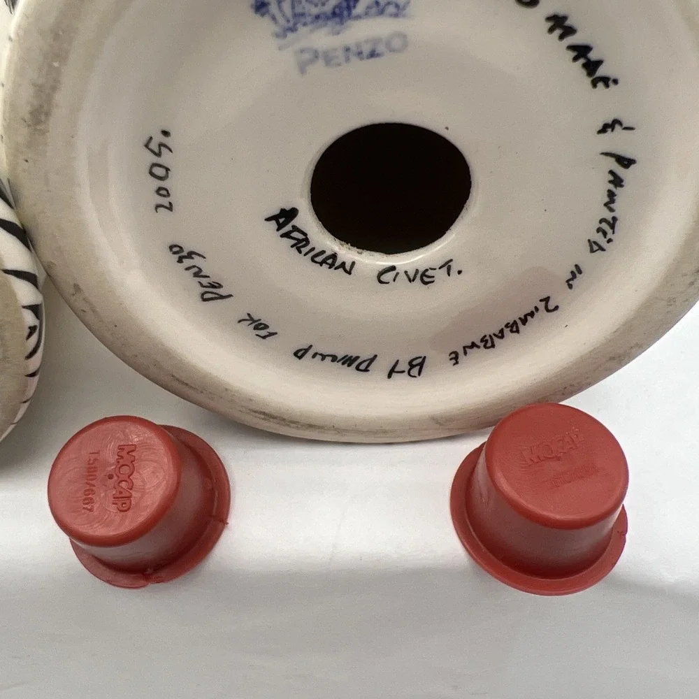 Penzo Pottery Zimbabwe Hand Painted Ceramic Salt Pepper Shakers Signed Phillip